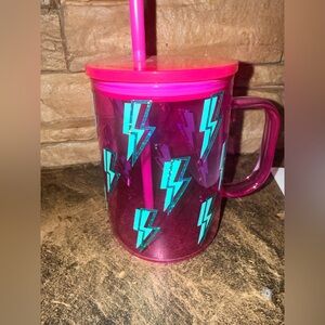 Brand New. Pink Lightning Bolt Tumbler with Straw